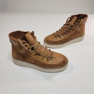 Vince Soren Women’s 8M EU38 Weatherproof Suede Lace Up High Top Boots Camel